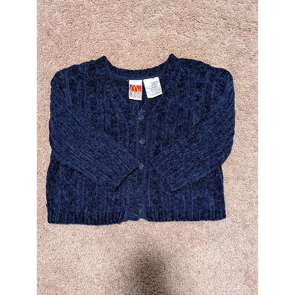 Vintage McKids Cable Knit Navy Blue Cardigan Size 18 Months Infant